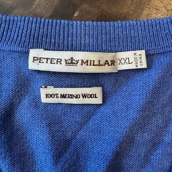 Peter Millar Men's Blue 100% Merino Wool Pullover Long Sleeve Sweater 2XL *Flaws - Picture 5 of 11